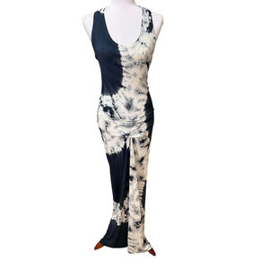 Young Fabulous & Broke Racerback Ruched Maxi Dress Washed Black White XS